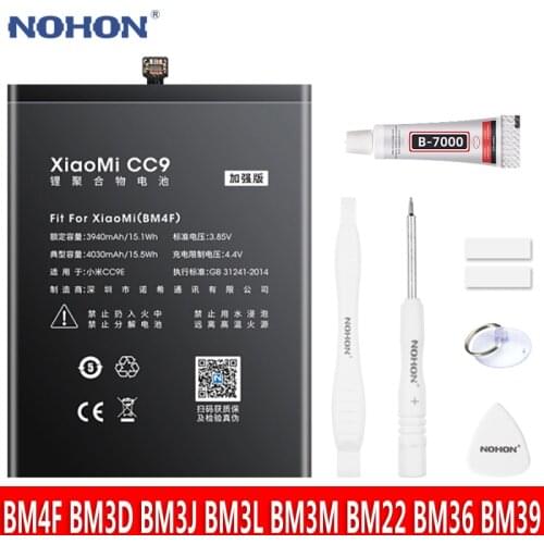 NOHON Battery For Xiaomi Mi CC9 CC9E 9 6 5 5S Mi8SE Mi9SE Mi8 Lite Mi9 Mi5 Mi6 Mi5S BM4F BM3D BM3J BM3L BM3M BM22 Phone Bateria