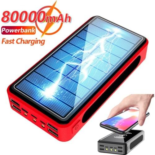 80000mAh Wireless Qi Solar Mobile Power Fast Charger with LED Light 4USB Outdoor Mobile Phone External Battery for Xiaomi IPhone