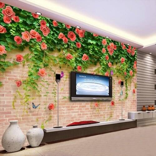Large Custom Mural Wallpaper Modern 3D Stereoscopic Brick Wall Non-woven Living Room TV Backdrop Photo Wallpaper Murals Flowers