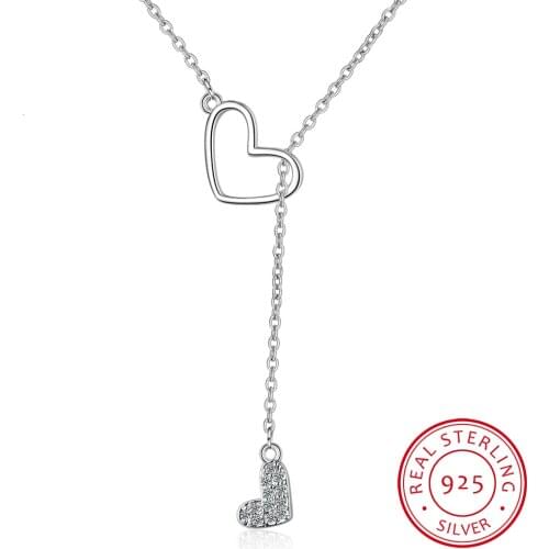 Zirconia Double Love Heart Adjustable Short Sweater Chain Necklace For Women 925 Sterling Silver Necklace S-n323