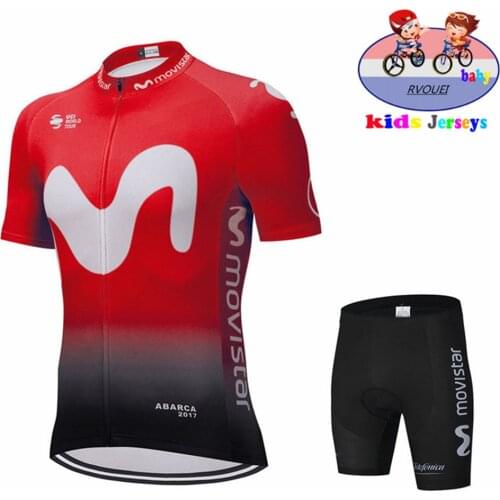 2021 Movistar Kids Cycling Jersey Set Breathable Shorts Fluorescent Green Children Bike Clothing Boys Girls Summer Bicycle Wear