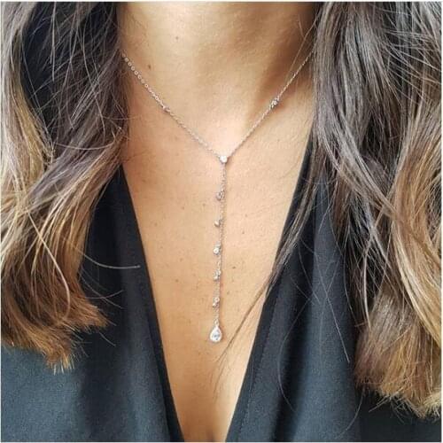 Long women tear drop wedding necklace jewelry sexy 2019 summer long collar chains