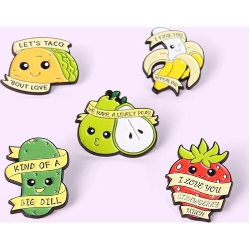 Funny Pun Jokes Enamel Pin Fruit Dialogue Brooches For Kid Avocado Strawberry Banana Badge Backpack Metal Jewelry Gift Wholesale