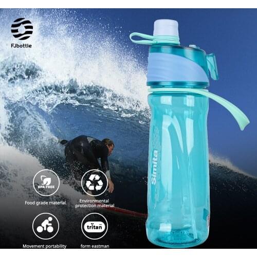Fjbottle Mist Spray Sport Bottle Outdoor Cycling Fintess Water Bottle Plastic Straw Portable Drinking Bottle Leakproof BPA-Free