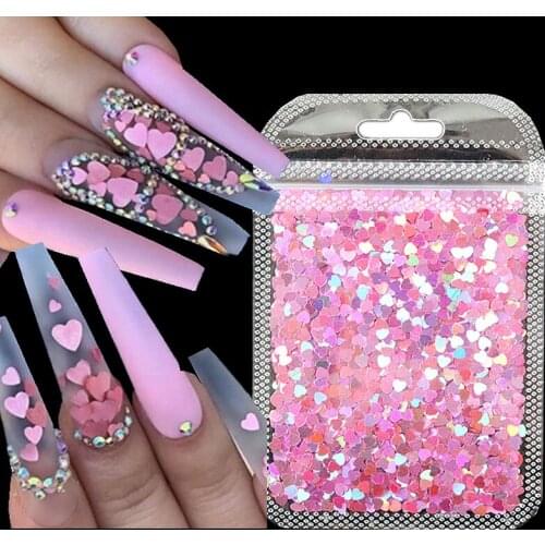 Holographic Sweet 2mm Love Heart Nail Sequins Laser Glitter Flakes Nail Art Decorations Paillette DIY Manicure Accessories