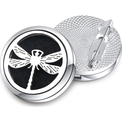 Exquisite Brooch Aroma Diffuser 28mm Dragonfly Stainless Steel Pendant Essential Oil Aromatherapy Perfume Lockets Brooch Jewelry