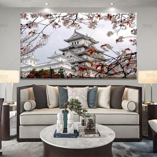 Canvas Painting Building Japan Cherry Blossoms Flowers Japanese Architecture Home Decoration Canvas Poster Print