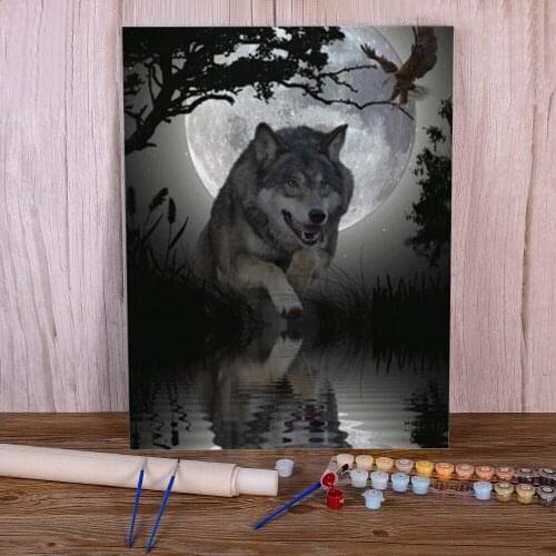 Wolf Night Moon DIY Paint By Numbers Complete Kit Oil Paints 50*70 Painting On Canvas Decorative Paintings For Wholesale