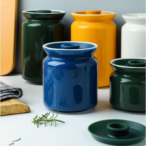Ceramic Airtight Jar Household Tea Storage Storage Jar Kitchen Honey Sauce Salt Sugar Seasoning Jar Airtight Jar Home Decoration