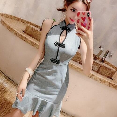 Chinese Summer Short Cheongsam Dress Traditional Clothing Mermaid Dresses For Women Sexy Party Qipao Retro Vestido Dresses F2865