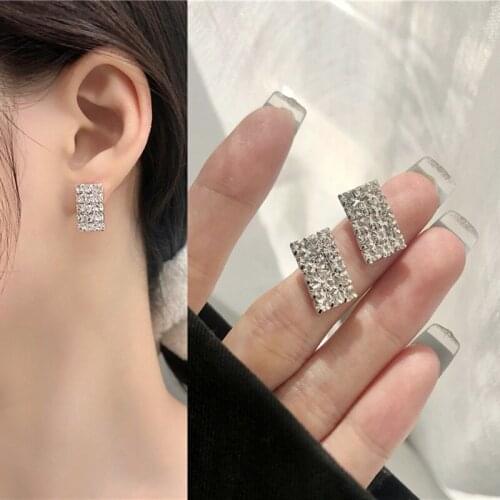 Classic Rhinestone Square Stud Earrings for Women Girls Korean Simple Rectangle Earrings Ear Jewelry Gift 2021 Trend New Arrival