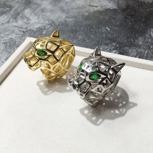 Top Quality Hollow Green Eye 3D Leopard Ring Gold Color Micro Crystal Stone Bohemia Bossy Ring For Men Women Luxury Jewelry