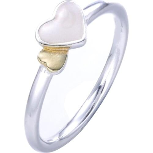 YinDX S925 Sterling Silver Ring Romantic White Paint Love Heart Suitable for Original Female Jewelry
