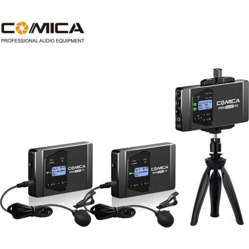CoMica CVM-WS60 COMBO for phone with Phone Holder Ball Head 1-Trigger-2 Flexible Wireless Microphone MIC System with Mini Tripod