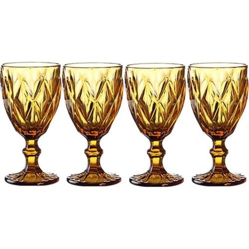 Red Wine Glasses Set of 4 Wedding Party Wine Glass Goblets 10 Ounce Embossed Design Glassware 300 ml Cup
