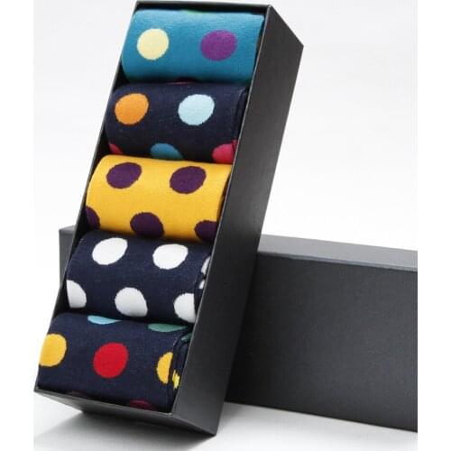 Fashion Mens Casual Happy Socks Mens High Quality Business Dress Socks Cotton Breathable Deodorant Polka Dot Male Socks