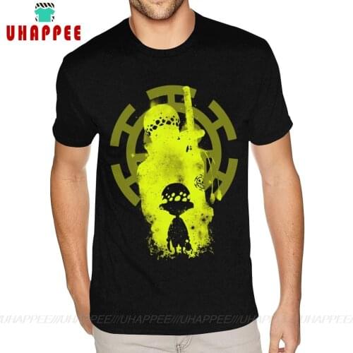 Custom Trafalgar Law One Piece Tee Shirts for Men Personalized Short Sleeved Ultra Cotton Black O Neck Tshirt