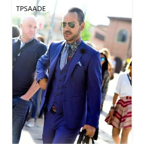 Royal Blue Men Suits Three Pieces Blazer Jacket Men Prom Dance Formal Business Suits Wedding Party Suits Jacket+Vest+Pant