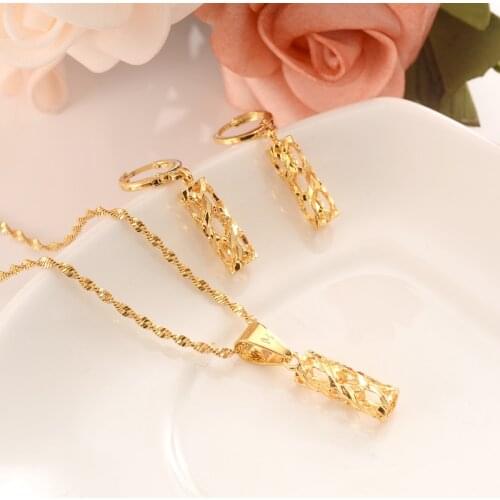 Gold Necklace Earring Set Women Party Gift Dubai pillar Jewelry Sets wedding bridal party gift DIY charms girls kid Jewelry