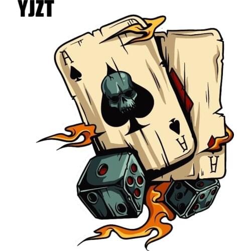 YJZT 14CM*16.7CM Cartoon Skull Aces Dice Gambling Decal PVC Motorcycle Car decal 11-00812
