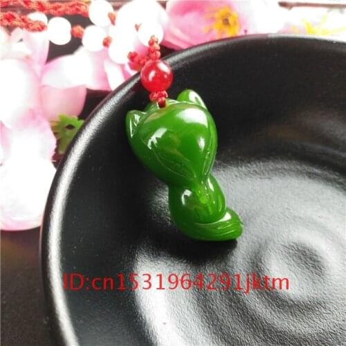 Natural Green Necklace Gifts Carved Hand for Jadeite Men Amulet Fox Pendant Jewelry Fashion Chinese Charm Women Jade
