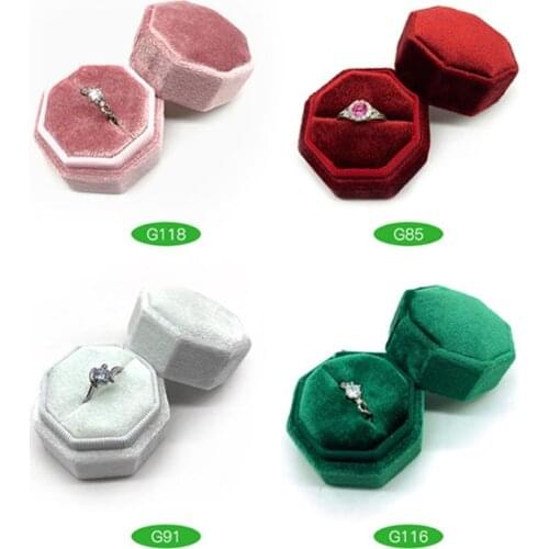 Octagon Velvet Ring Box Single Ring Display Holder with Detachable Lid Ring Box Holder for Wedding Ceremony