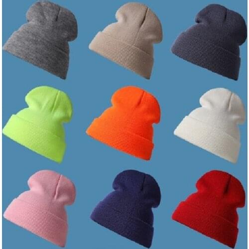 Unisex Beanie Plain Knitted Hat Autumn Winter Warm Ski Cuff Cap Wool Blends Soft Slouchy Skull Caps Beanies for Men Women Hats