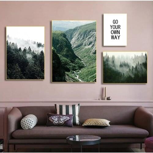 Landscape Print Wall Art Canvas Painting Mountain Foggy Forest Picture Nature Scenery Scandinavian Nordic Decoration