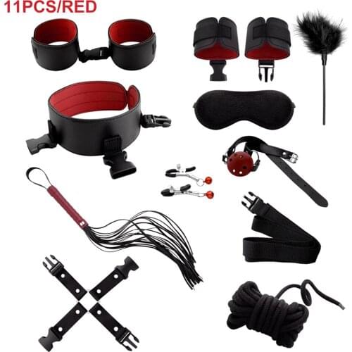 SM Sexy Erotic Suit Adult Sex Toys Goods Leather Handcuff Bondage Kit Suit Ball Whip Kit Bondage Set Couple Foe Fun Games
