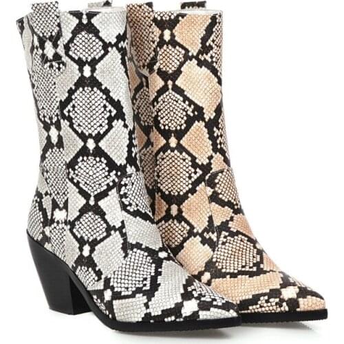 Sexy serpentine pointed toe thick heel boots large 43 44 45 46 serpentine high heel boots serpentine womens Boots