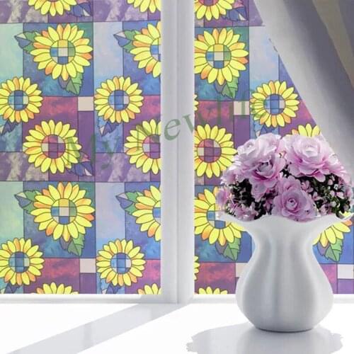 Sunflower Cartoon Window Film Self-adhesive bedroom bathroom Sliding doors stained glass film Home Decor Window Sticker 90*200cm