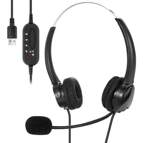 USB Wired Gaming Headset On-Ear Networking Headphone With Microphone Soft PU Leather Cushions For Laptop Desktop Call Center