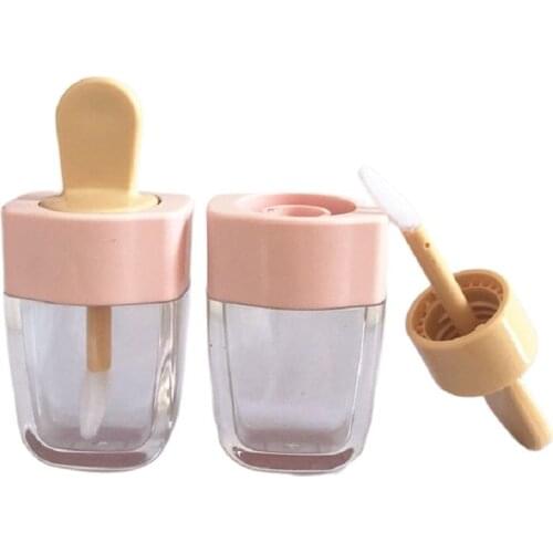 Empty 7 ML Lip Gloss Tube Pink Ice Cream Shaped Cosmetic Container DIY Makeup Packaging Lipgloss Containers with Brush