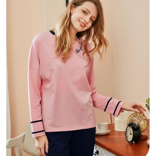 Sleep Lounge Pajama Set women cotton Sleepwear autumn long sleeve Pyjama Femme Fashion letter printing Pajamas V-neck pullover
