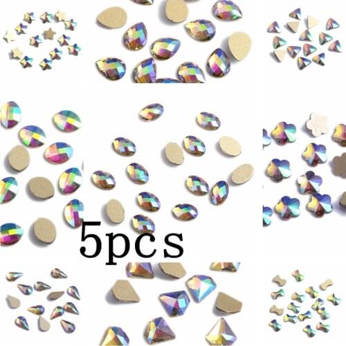 Nail Rhinestones 5pcs Green Rainbow Glass Rhinestone For Nail Art Decorations Flatback Nail Stickers DIY Craft Art Charm Stones
