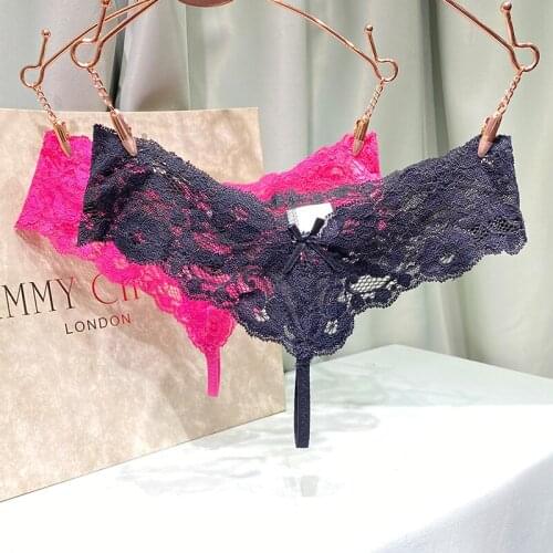 2pcs Women Briefs Sex G String Lingerie Lace Knickers Underwear Sexy Panties Elastic Waist Transparent Rosy/ Navy Blue