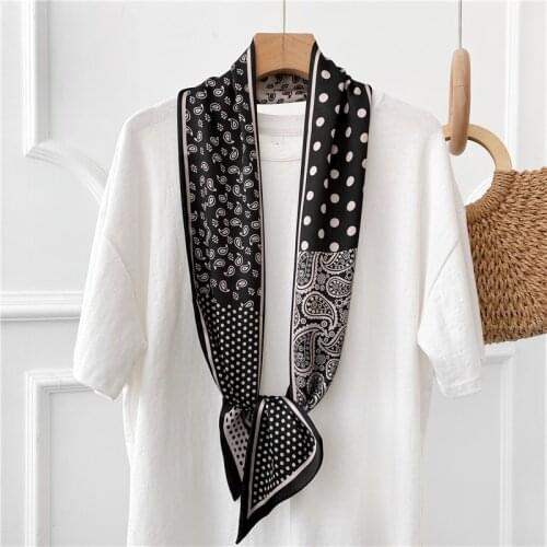 Spring Autumn Choice 2021 Womens Satin Silk Neckerchiefs All-match Thin Narrow Double-layer Printing Long Ladies Neck Scarfs