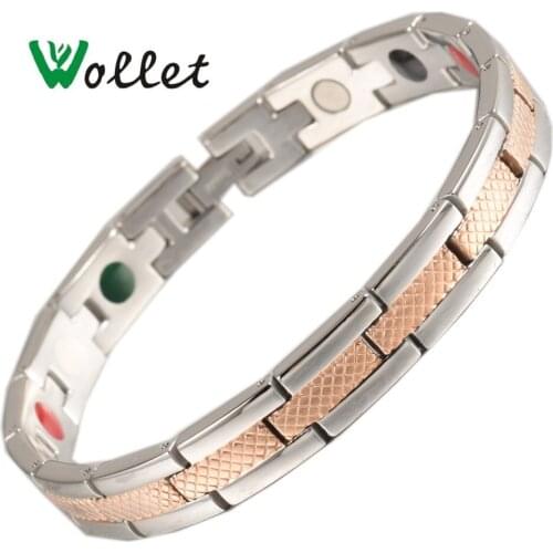 Wollet Jewelry 5 in 1 Magnetic Therapy Stainless Steel Bracelet Bangle for Women Rose Gold Magnets Health Care Energy Healing
