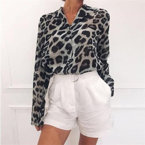 2020 Fashion Leopard Print Blouse Women Chiffon Long Sleeve Blouse Turn Down Collar OL Lady Shirt Tunic Casual Loose Blusas