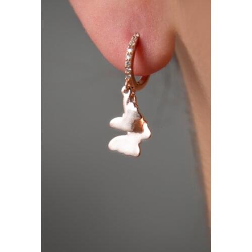 Womens Cubic Zirconia Butterfly Model Rose Plated 925 Sterling Silver Earrings Stylish Design Nice Quality 2021 Trend Style Jewelry Accessories Fashion new Model