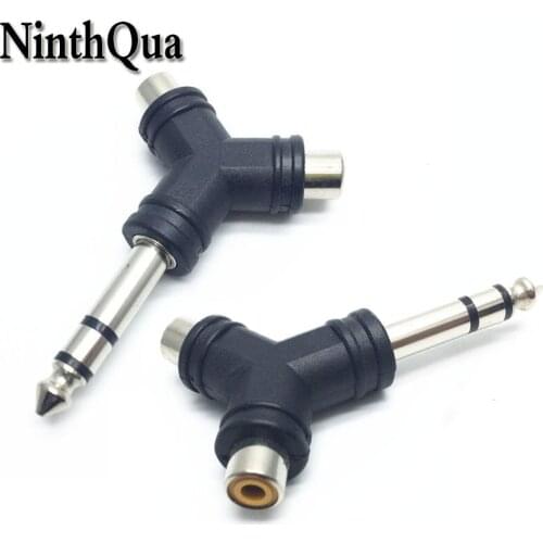 1pcs 6.5mm / 6.35mm Stereo Male Plug to RCA Female jack 2 in 1 Audio Plugs Socket AV Microphone Converter Adapter Connector
