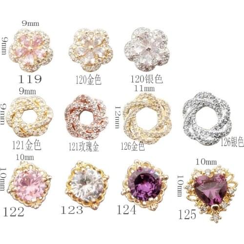 1Pcs/Lot Korea Metal Alloy Nail Art Parts Colorful Zircon Rhinestone Flower Heart Hemp Wreath Rhombus 3D DIY Accessories Charms
