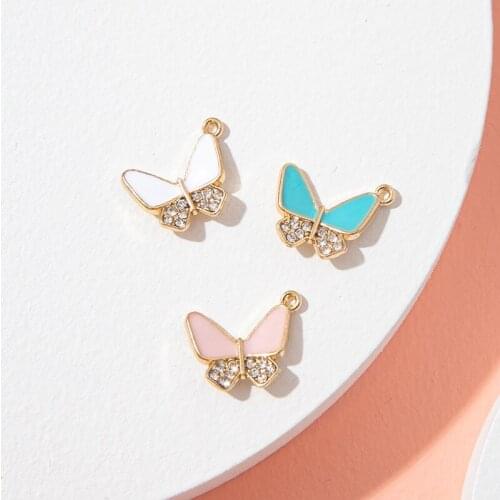 10Pcs Enamel Crystal Butterfly Charms Pendant for Jewerly DIY Making Bracelet Women Earrings Necklace Accessories Findings Craft