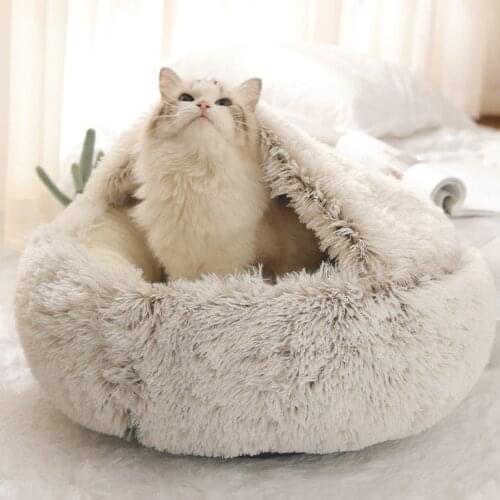 New Style Pet Dog Cat Bed Round Plush Cat Warm Bed House Soft Long Plush Bed For Small Dogs For Cats Nest 2 In 1 Cat Bed