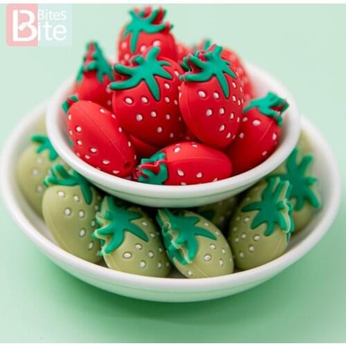 20PC Silicone Strawberry Bead DIY Pacifier Chain Food Grade Silicone Baby Teeteer Bead For Necklace Accessories Childrens Goods