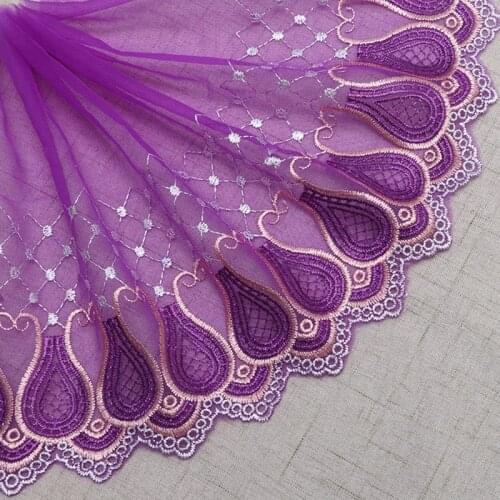 20Yards Purple Water Drop Shape Embroidery Fabric Tulle Lace Trim for Sewing DIY Handmade Wedding Dress Clothes