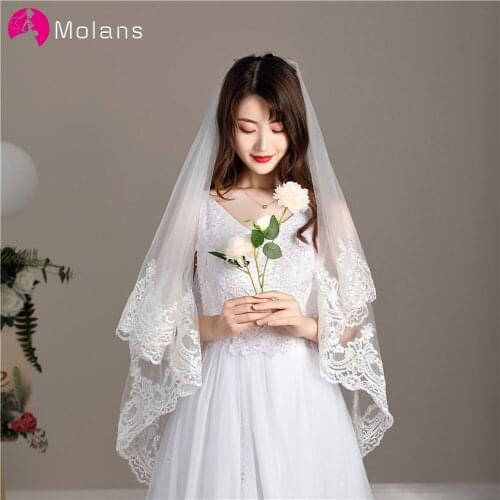 Molans 2020 New Beautiful Single Layer Lace Bridal Wedding Soft Veil 1.5 Meters White Simple Bridesmaid Accessories Photo Props