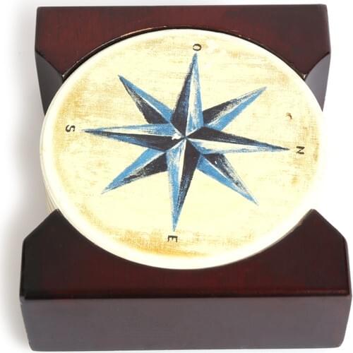 Bosphorus Coaster 4 Pcs Set (Wooden Standing) Bartender Pattern 12 X11X4CM