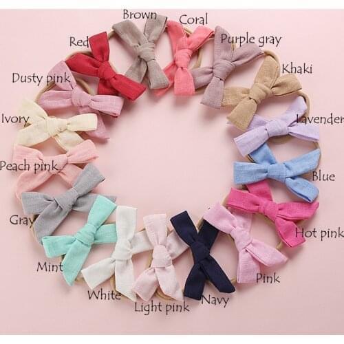 800 pcs/lot , Hand Tied Linen Hair Bow Nylon headband or hair clips, Spring Fabric Bow Headbands, Baby Shower Gift
