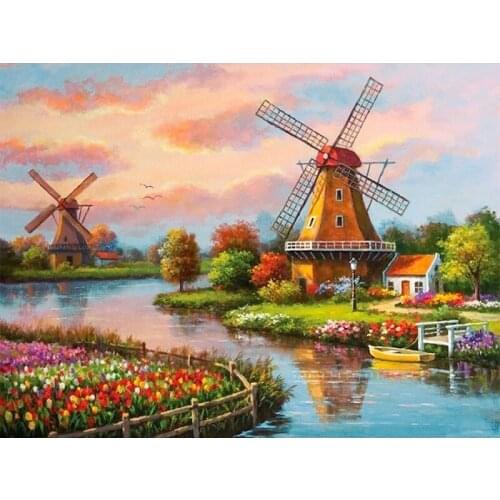 DIY Diamond Embroidery Windmill House Diamond Mosaic Landscape DIY Full diamond Drill Decoration Home Diamond Painting